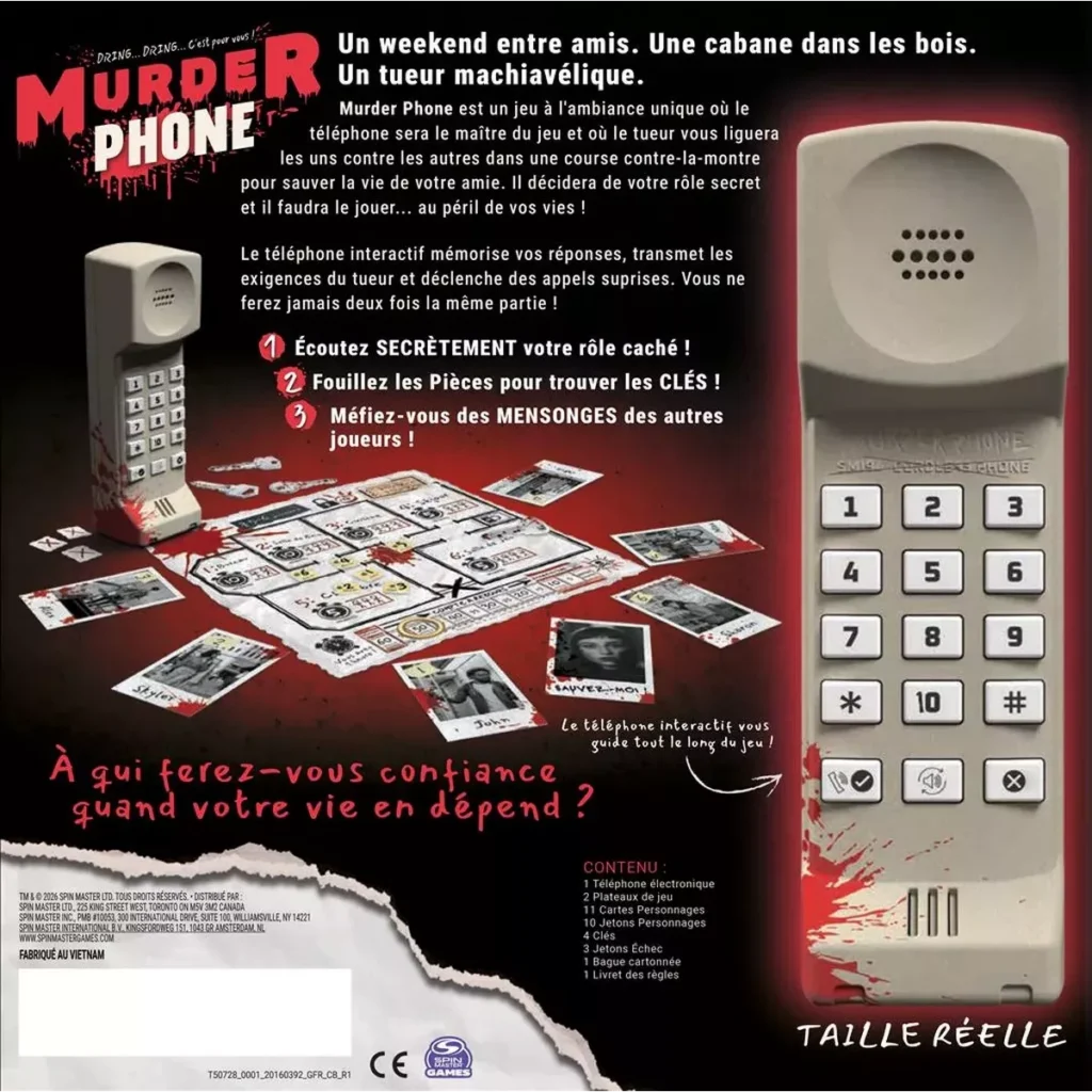 Matériel du jeu comprenant un téléphone vintage interactif taille réelle doté d'un combiné à double haut-parleur