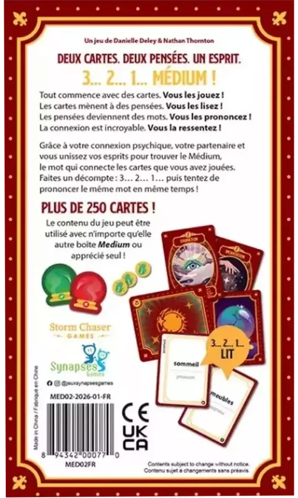 Matériel du jeu comprenant des paquets de cartes mots, des cartes pouvoirs ESP, des jetons Fusion Mentale et des jetons Main du Destin en carton