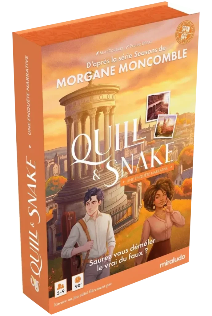 Vue de face de la boîte du jeu Quill & Snake