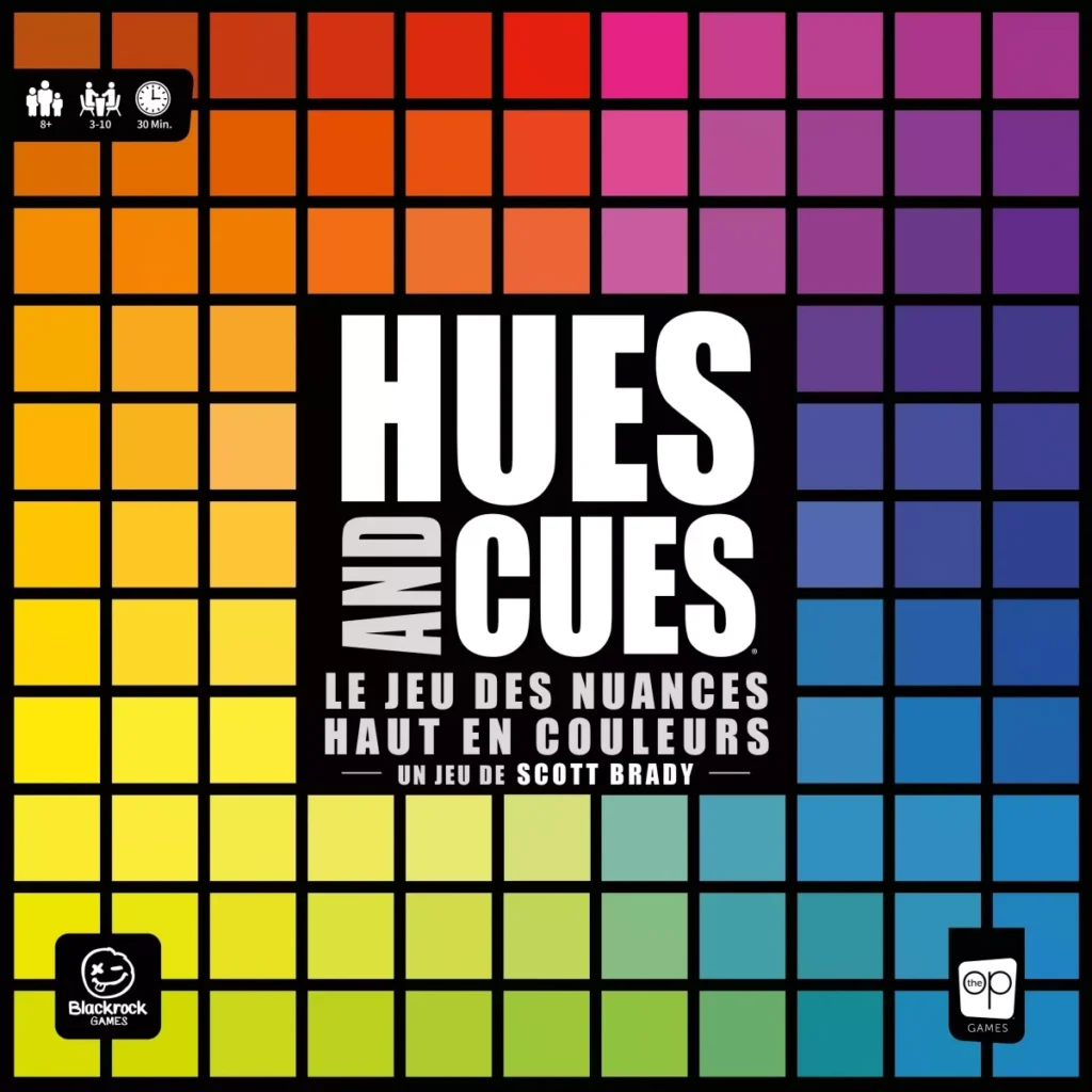 Vue de face de la boîte du jeu Hues and Cues